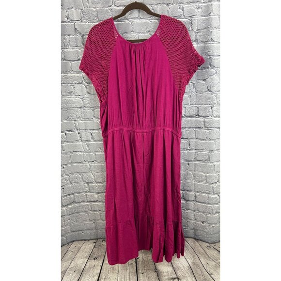 Old Navy Women's Berry Pink Crochet Lace Sleeve Tiered Midi Dress Size XXL - Picture 9 of 11